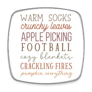 Autumn coziness with Apples and Clapping Fires - Square fridge magnet - white - Front