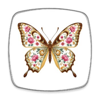 Vintage Porcelain Butterfly & Roses - Square fridge magnet - white - Front
