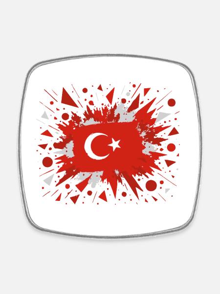 Türkische Flagge mit Artistic Splash Rain - Viereckiger Kühlschrankmagnet - Weiß