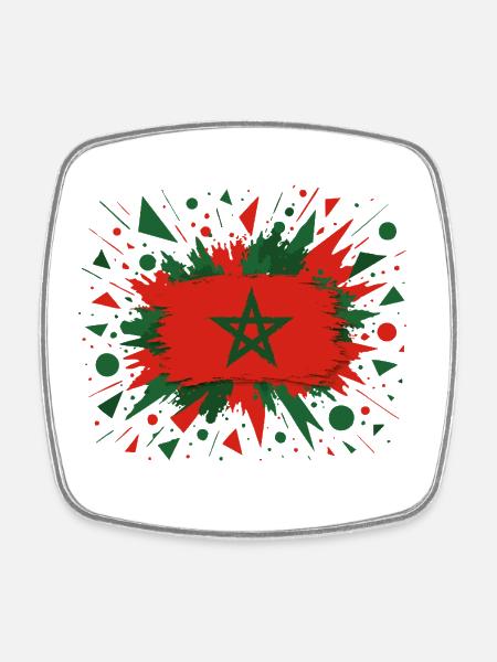 Drapeau marocain en style pinceau - Magnet carré - blanc