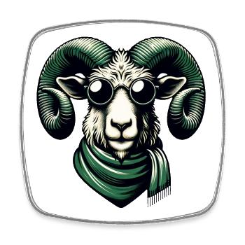 Mystical goat head with sunglasses and scarf - Square fridge magnet - white - Front