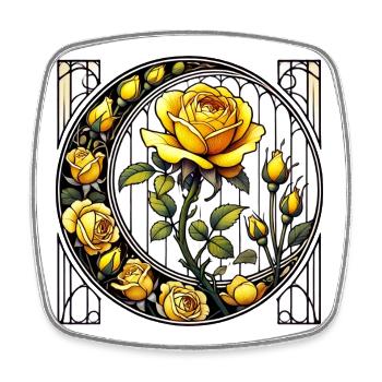 Yellow Rose Stained Glass Design - Square fridge magnet - white - Front