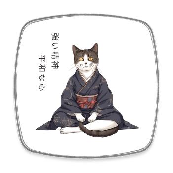 Chat d'anime moderne en kimono – Méditation zen - Magnet carré - blanc - Devant