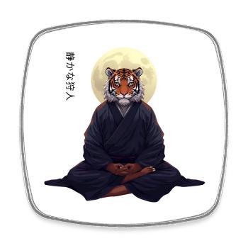 Moine Tigre – Art Zen Sumi-e La Force Intérieure - Magnet carré - blanc - Devant