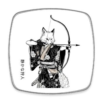 Renard samouraï avec arc – Art japonais Ukiyo-e - Magnet carré - blanc - Devant