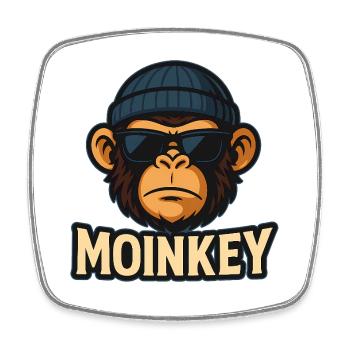 MOINKEY Affe Design – Moin Hamburg Geschenkidee - Viereckiger Kühlschrankmagnet - Weiß - Vorne