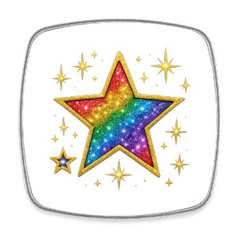 Leuchtendes Glitzer-Regenbogen-Stern-Design - Viereckiger Kühlschrankmagnet - Weiß - Vorne