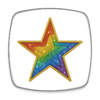 Regenbogen-Glitzer-Stern-Patch-Design - Viereckiger Kühlschrankmagnet - Weiß - Vorne