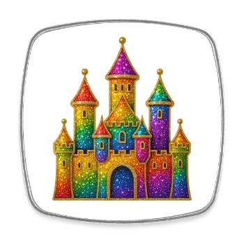 Regenbogen-Glitzer-Schloss-Design - Viereckiger Kühlschrankmagnet - Weiß - Vorne