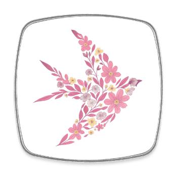 Floral nordique - Oiseau rose vif - Magnet carré - blanc - Devant