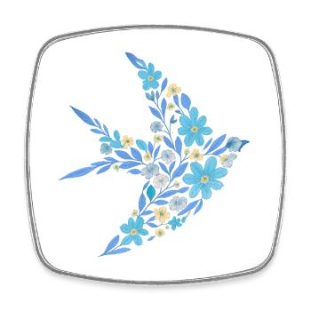 Nordisch Floral - Hellblauer Vogel - Viereckiger Kühlschrankmagnet - Weiß - Vorne