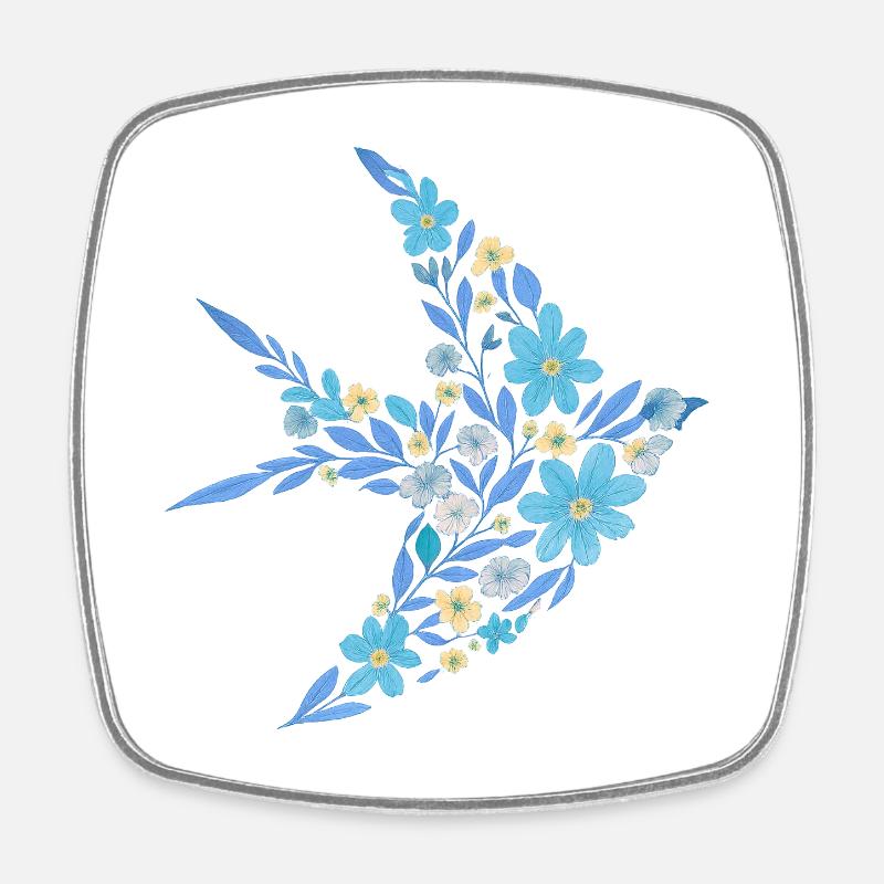 Nordisch Floral - Hellblauer Vogel - Viereckiger Kühlschrankmagnet - Weiß