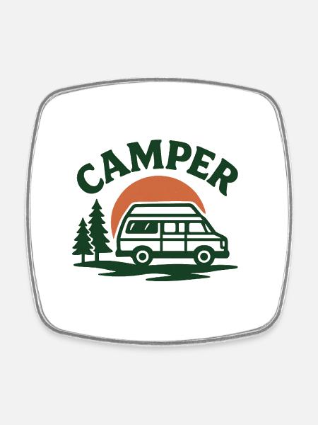 Camping Van Nature Motivation - Square fridge magnet - white