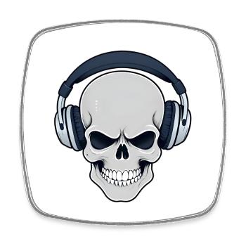 Skull Totenkopf Schädel mit Kopfhörer Vintage Stil - Viereckiger Kühlschrankmagnet - Weiß - Vorne