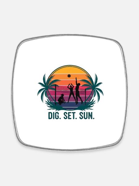 Sunset Volleyball Trio Design - Square fridge magnet - white