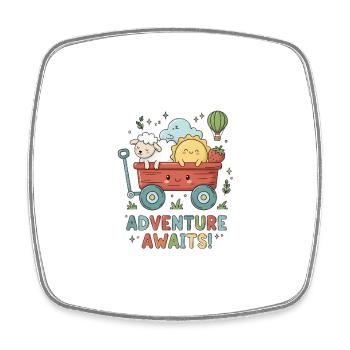 Whimsical Adventure Cart with Cute Characters - Square fridge magnet - white - Front