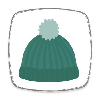Bonnet en tricot avec pompon - Magnet carré - blanc - Devant