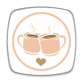 Two coffee cups with hearts – love &amp; friendship - Square fridge magnet - white - Front
