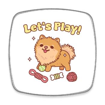 Cute Pomeranian Pup With Toys Lets Play Funny  - Square fridge magnet - white - Front