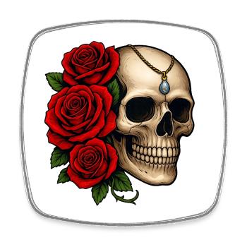 Rosen & Totenschädel Tattoo Design - Viereckiger Kühlschrankmagnet - Weiß - Vorne