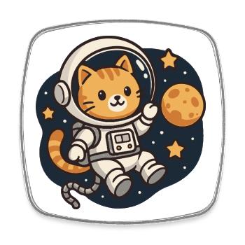 Katzenastronaut im Weltall - Viereckiger Kühlschrankmagnet - Weiß - Vorne