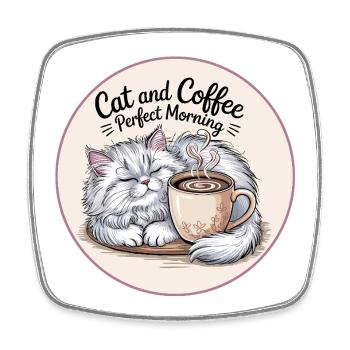 Tasse de café et de chats du matin - Magnet carré - blanc - Devant