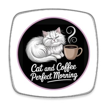 Motif café matinal pour chat - Magnet carré - blanc - Devant