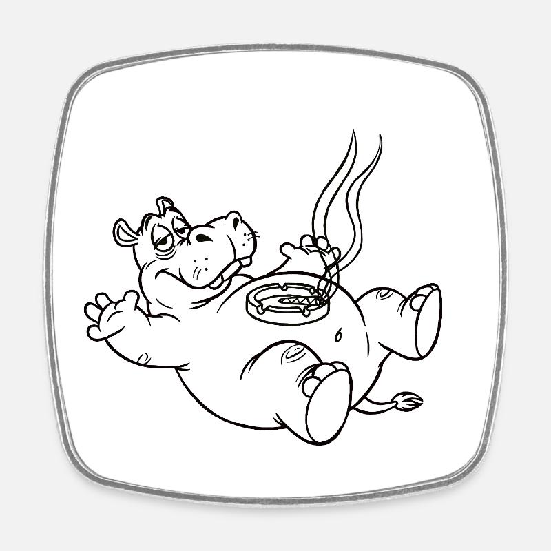 Witziges Hippo - Viereckiger Kühlschrankmagnet - Weiß