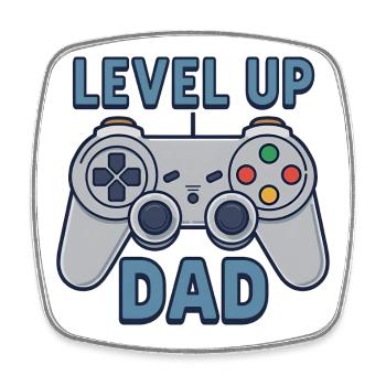 Level Up Dad – Gamer Controller Gift - Square fridge magnet - white - Front