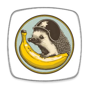 Hérisson avec motif casque et banane - Magnet carré - blanc - Devant