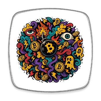 Vulkanischer Bitcoin Chaos Design - Viereckiger Kühlschrankmagnet - Weiß - Vorne