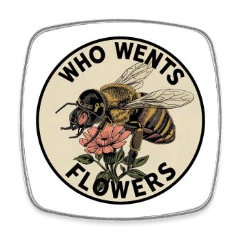 Bee with helmet and flower motif - Square fridge magnet - white - Front