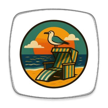 Strandkorb Design mit Möwe - Viereckiger Kühlschrankmagnet - Weiß - Vorne