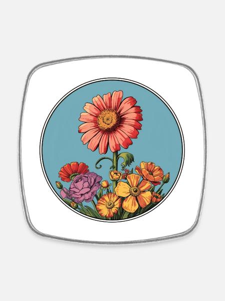 Vintage style floral illustration - Square fridge magnet - white