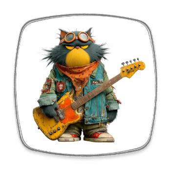 Rocking cat musician in retro style - Square fridge magnet - white - Front