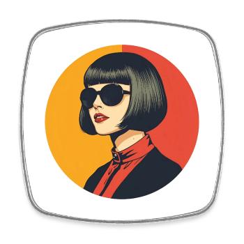 Retro Cool Frau mit schwarz Haar und Sonnenbrille - Viereckiger Kühlschrankmagnet - Weiß - Vorne