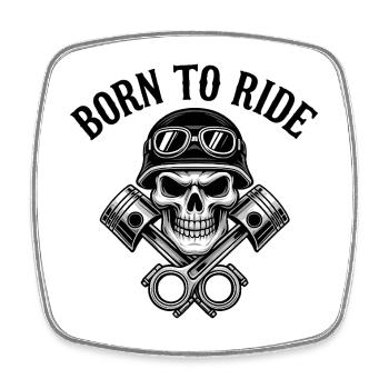 Born to Ride – Skull & Pistons Biker Design - Square fridge magnet - white - Front