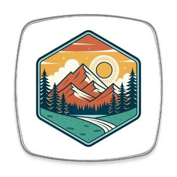Montagne et soleil dans la nature - Magnet carré - blanc - Devant