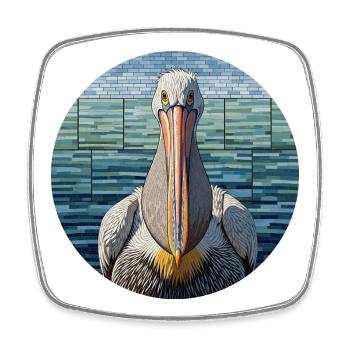 Mosaik Pelikan Porträt – Maritimes Glasmosaik Desi - Viereckiger Kühlschrankmagnet - Weiß - Vorne