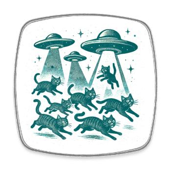OVNI extraterrestre, chat OVNI, chat rayonnant, cadeau rétro - Magnet carré - blanc - Devant