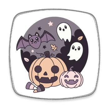 Halloween Kawaii Design Pumpkin Ghost Bat - Square fridge magnet - white - Front