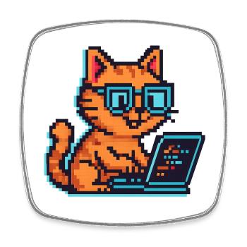 Pixel Katzen mit Laptop und Brille - Viereckiger Kühlschrankmagnet - Weiß - Vorne