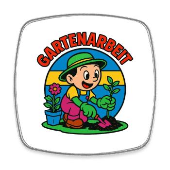 Gardening cartoon with plant - Square fridge magnet - white - Front