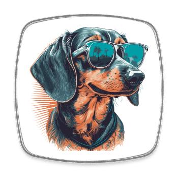 Cool dachshund with sunglasses - Square fridge magnet - white - Front