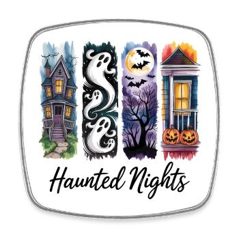 Haunted Nights Spooky Halloween Houses & Ghosts - Square fridge magnet - white - Front