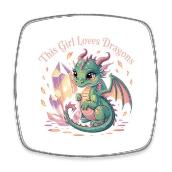Girl's love for dragons with crystal - Square fridge magnet - white - Front