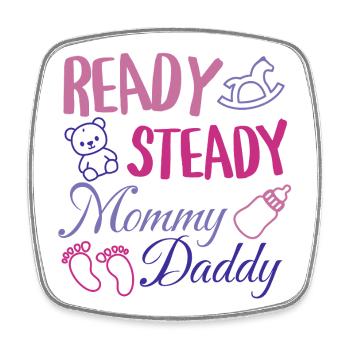 Ready Steady Mom and Dad Baby Shower Design - Square fridge magnet - white - Front