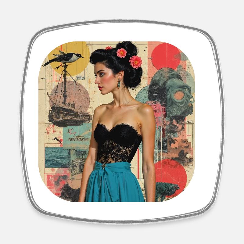 Retro Collage Vintage T Shirt - Square fridge magnet - white