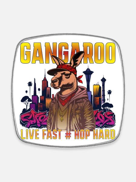 Gangaroo Urban Hip Hop Design - Square fridge magnet - white