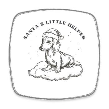 Le petit assistant du Père Noël – Teckel rétro de Noël - Magnet carré - blanc - Devant
